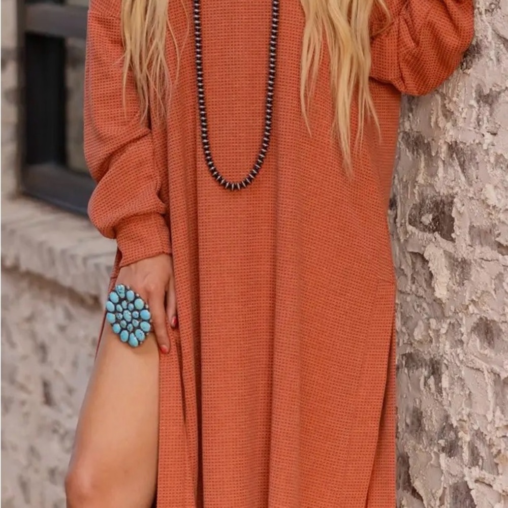 Rust Orange Long Sleeve Dress